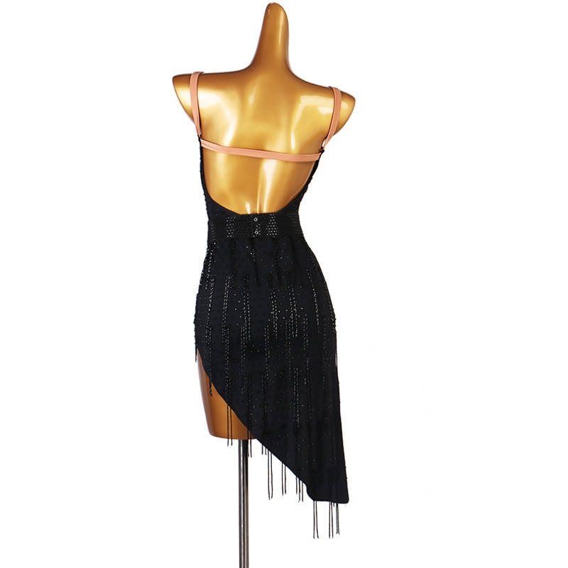 New Black & Beige Latin Dancewear Dress with Fringe – Dance Dressing