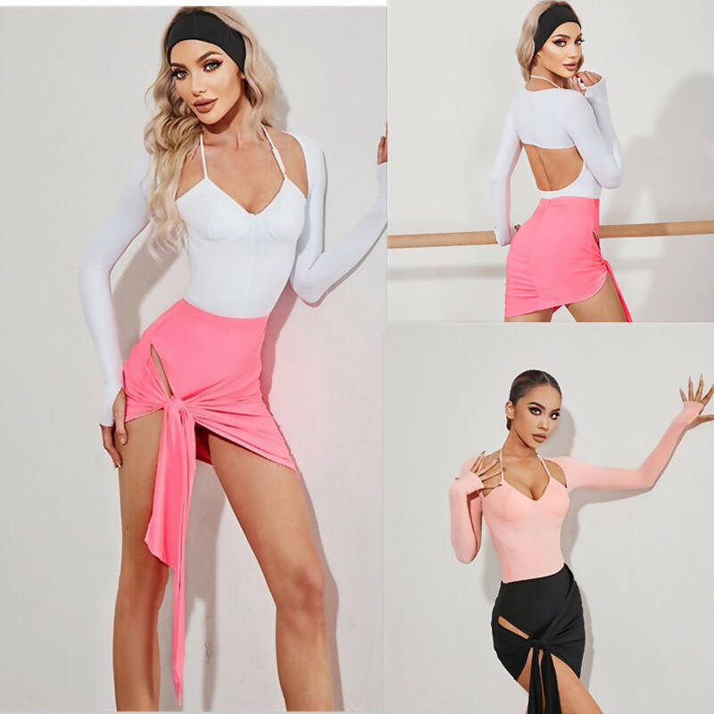 New Pink/White/Black Latin Dancewear Set | 2251