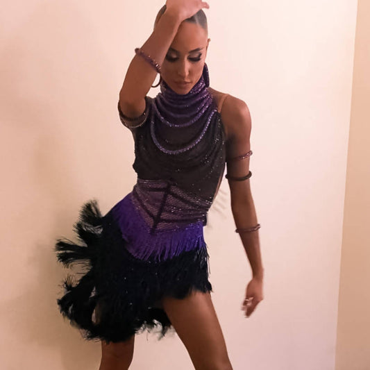 Chic Black & Purple Ajour Design Dress (latin dresses for sale, rhythm)