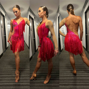 Entrancing Rouge Latin Dress, latin dress for sale, rhythm dresses, latin dresses for sale, dance dress, competition dress, Neda Design, dress by Neda Design