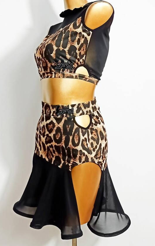 Practice Black & Leopard Latin Dancewear Set (dancewear, dance practice wear, latin dresses)