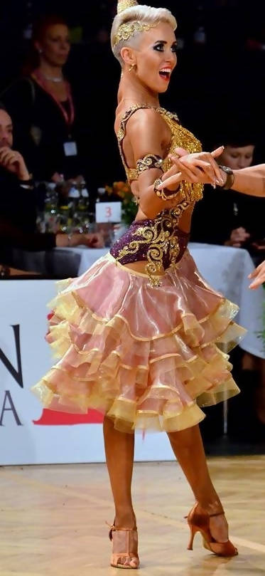 Beige Latin Dress with Lace ( dancesport dress for sale, rhythm)