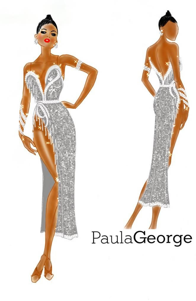 New Paula George Silver & White Latin Dress