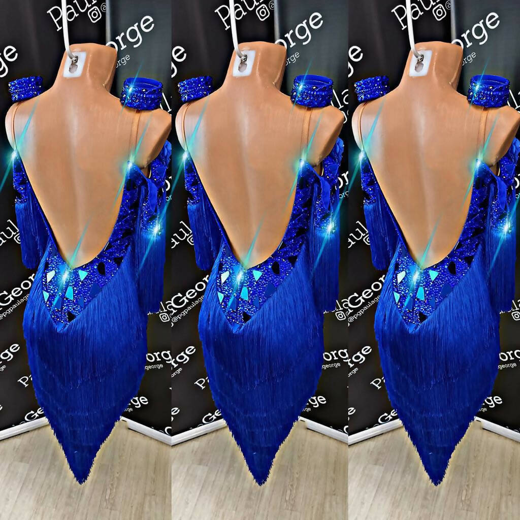 Fringe Exquisite Royal Blue Dress, latin dress for sale, rhythm dresses, latin dresses for sale, dance dress, competition dress, Paula George dress
