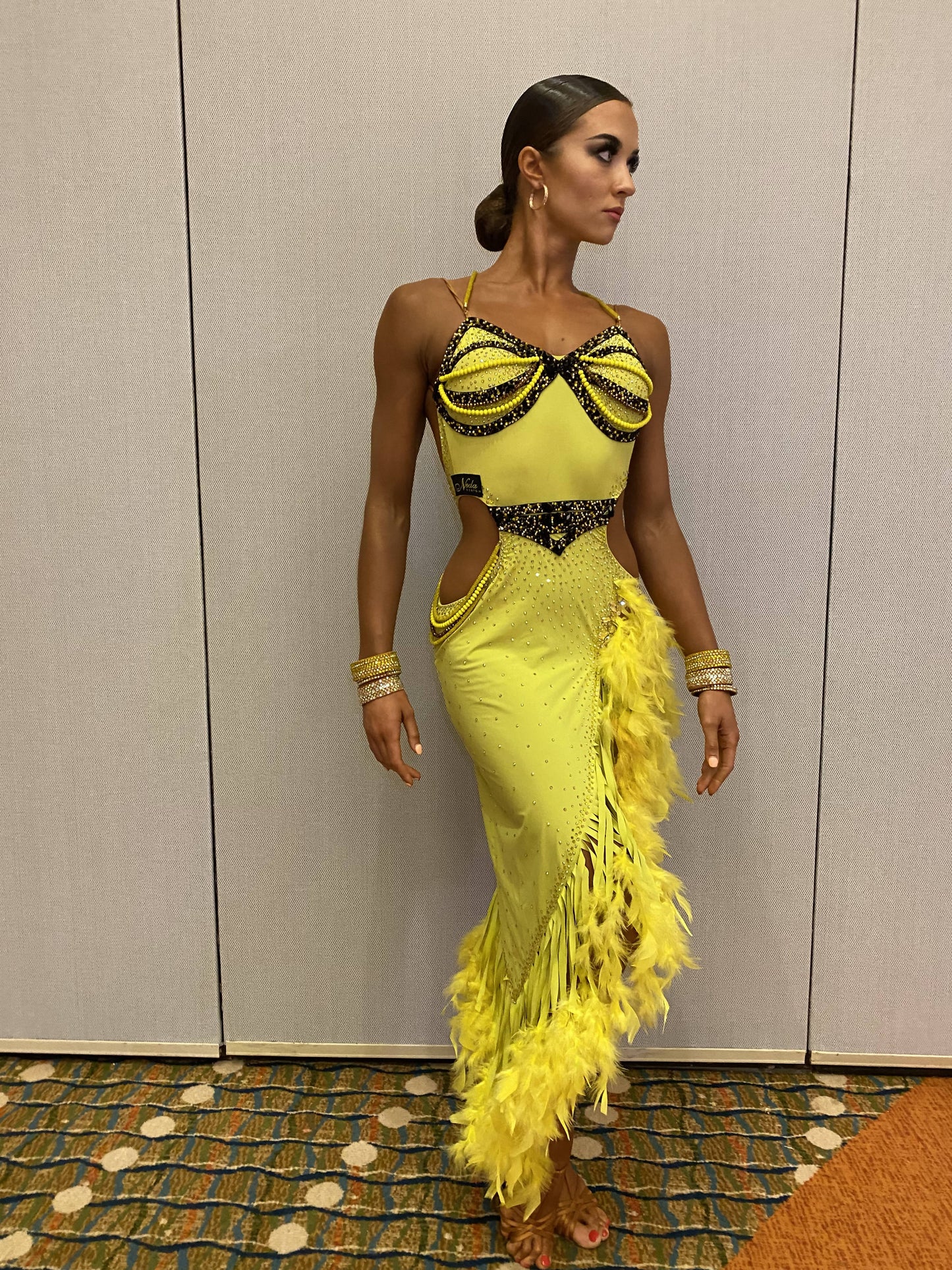 Yellow Latin Dress with Feathers