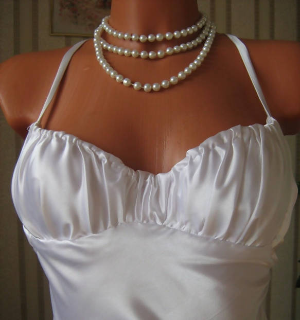 White Standard Ballroom Dress with Pearls (ballroom dress for sale, standard, modern, smooth) - DDressing