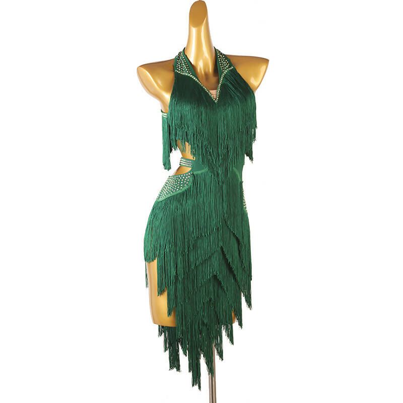 Chromatic Cascade Fringed Latin Dance Dress | Red/Blue/Purple/Green/Ye Customize / Purple Chromatic Cascade Fringed Latin Dance Dress | Red/Blue/Purple/Green/Ye Customize / Purple