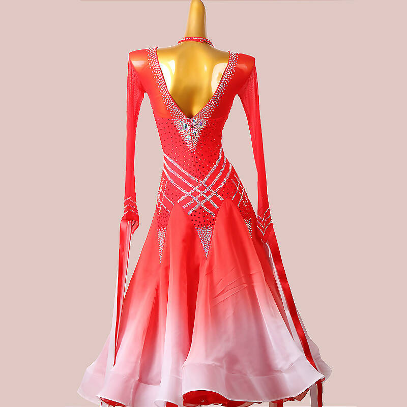 Gradient Red & White Ballroom Dress | MD1295