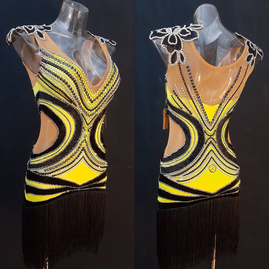 New Black&Yellow Latin Dress (latin dresses for sale, latin, dancesport, rhythm)