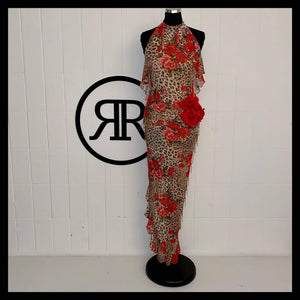 New Leopard & Roses Beaded Latin Dress (ballroom dresses for sale, latin, dancesport, rhythm)