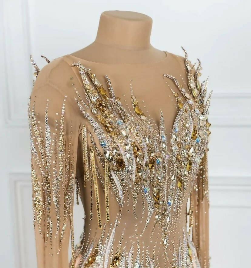 Gold Peach Sponsored Ballroom Dress (ballroom gown, modern, smooth)