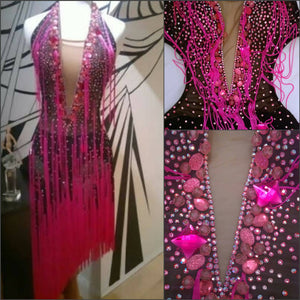 New Pink Fringe Latin Dress, latin dress for sale, rhythm dresses