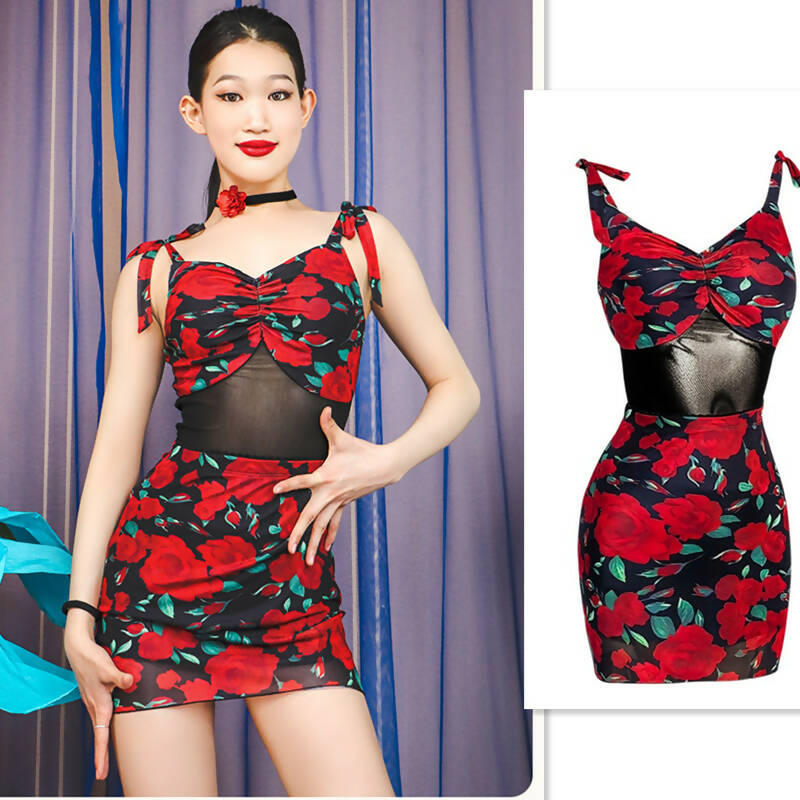 Floral Red Latin Set | ADL71Dance Dressing