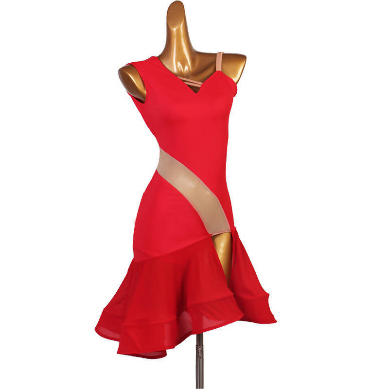 Practice Red/Blue/Black Latin Dancewear Dress (dancewear, dance practice wear, latin dress for sale)