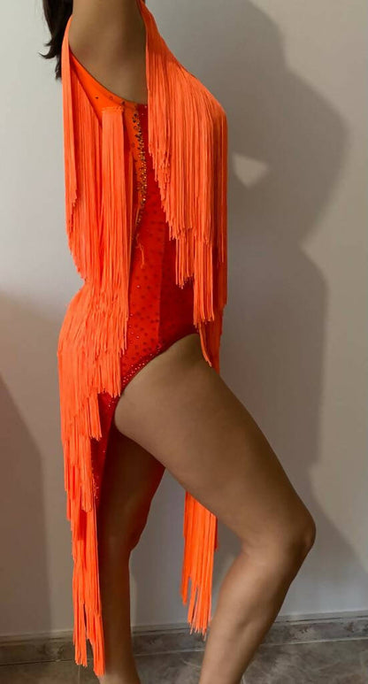 Glamorous Red, Orange & Gold Latin Competition Dress, latin dress for sale, rhythm dresses