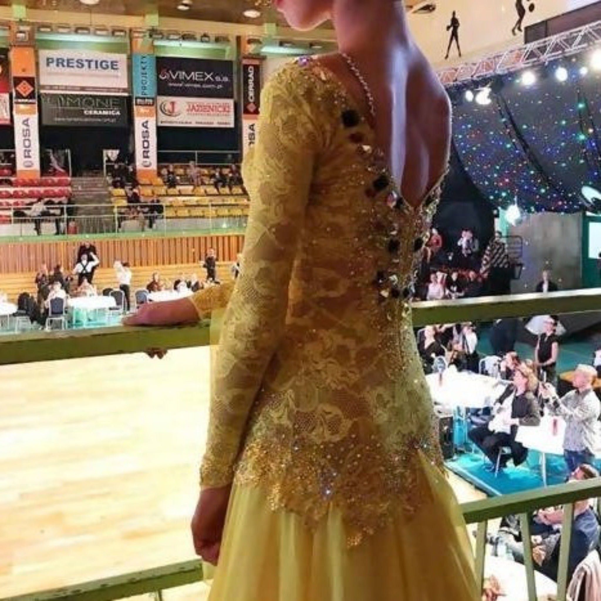 Yellow Standard Ballroom Dress with Lace (ballroom dress for sale, standard, modern, smooth) - DDressing