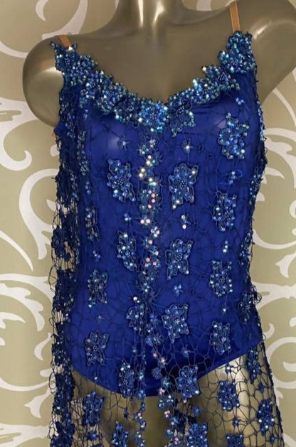 Blue Latin Dress with Lace (latin dresses for sale, ballroom, dancesport, rhythm)