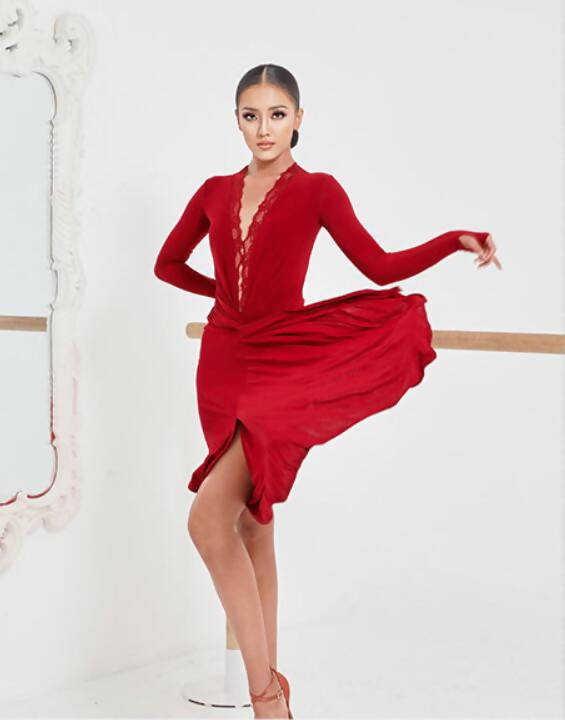 postzegel Triviaal ongezond long red black Latin Dance Dress latin dress Tango Dress Rumba ChaCha –  Dance Dressing