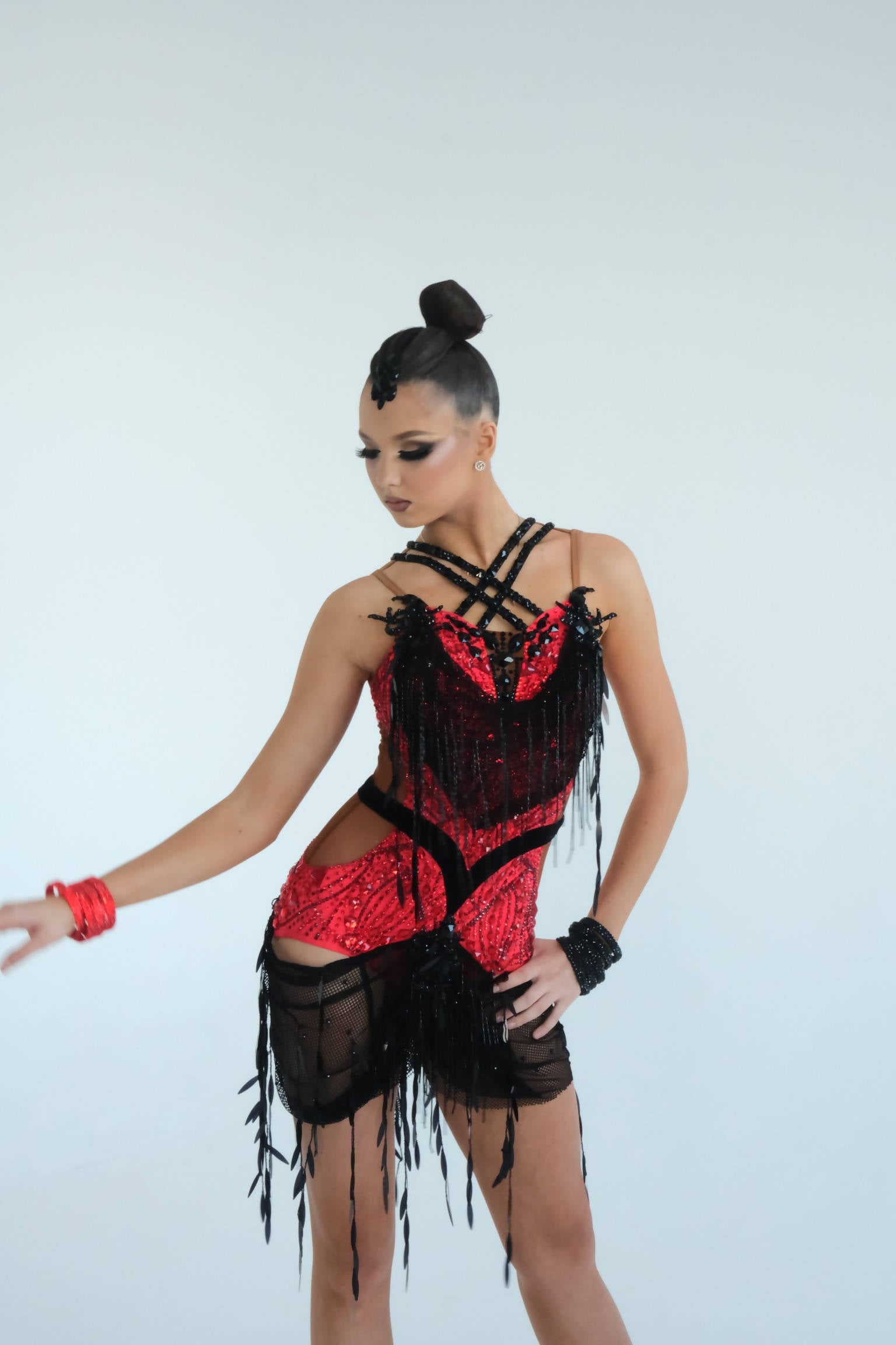 Black & Red Dolotov Latin Dress (latin dresses for sale, ballroom dresses, dancesport, rhythm)
