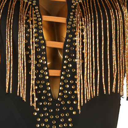 Elegant Black Fringe Tassel Latin Dress | lq298