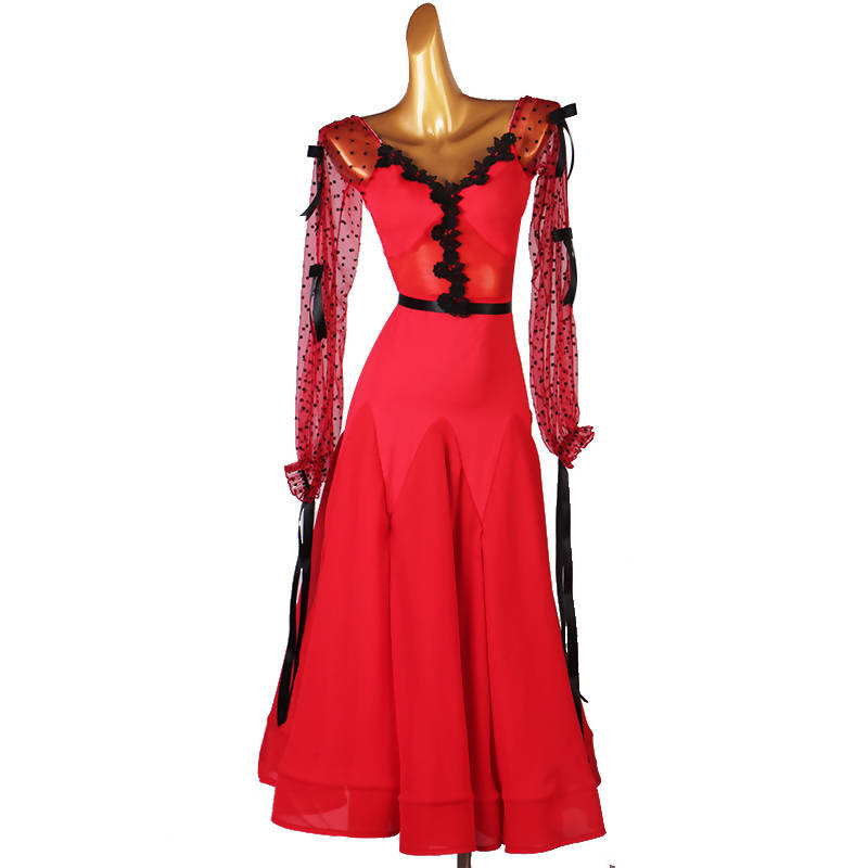 Mystic Lace Dancewear Ballroom Dress | Red/Black | 309Dance Dressing red / 2XL Mystic Lace Dancewear Ballroom Dress | Red/Black | 309Dance Dressing red / 2XL
