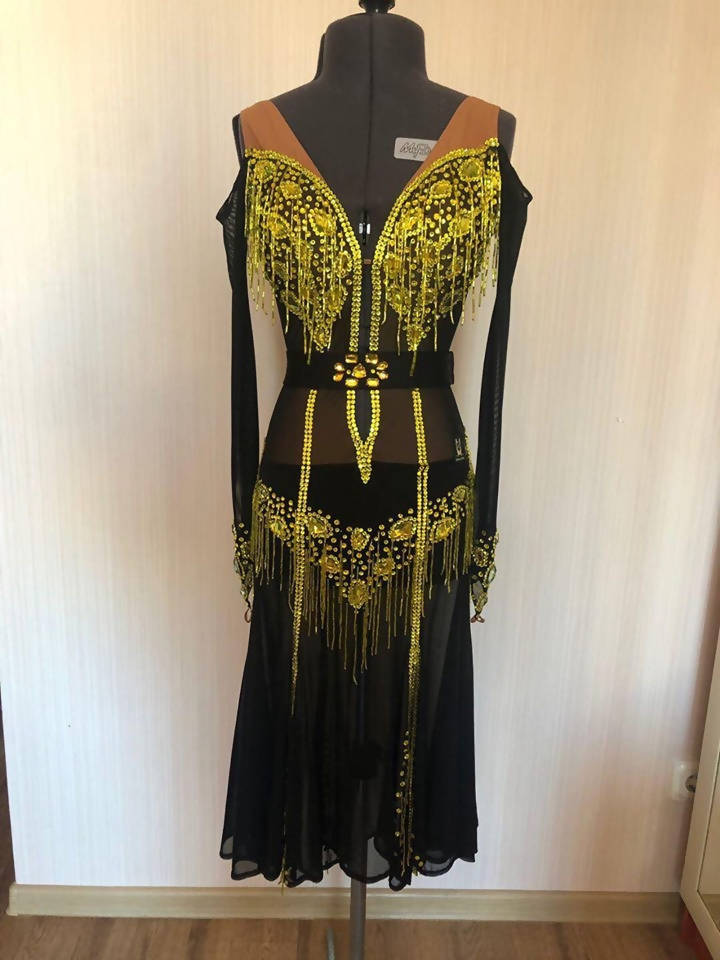 Black & Yellow Latin Dress (ballroom dresses for sale, latin dress for sale, dancesport, rhythm) - DDressing