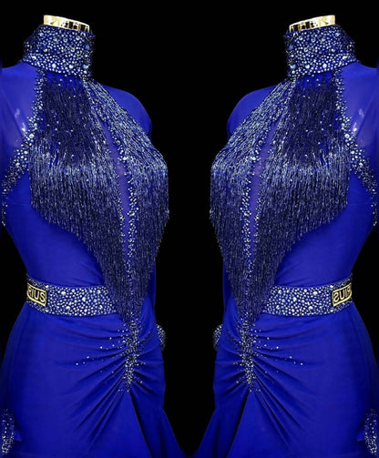Sirius Blue Latin Dress with Beads (latin dress for sale, rhythm dress)