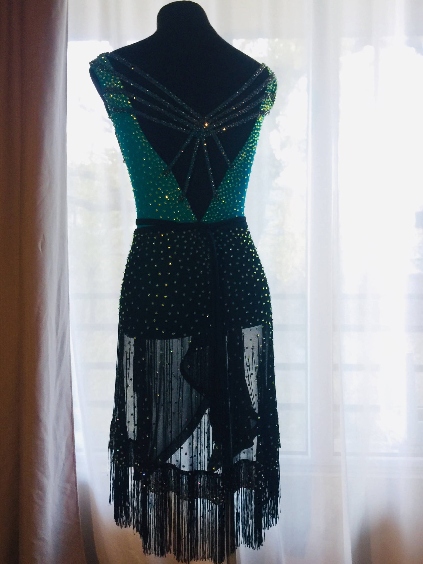 New Full of Stones Blue & Black Latin Dress (ballroom dresses for sale, latin, dancesport, rhythm)