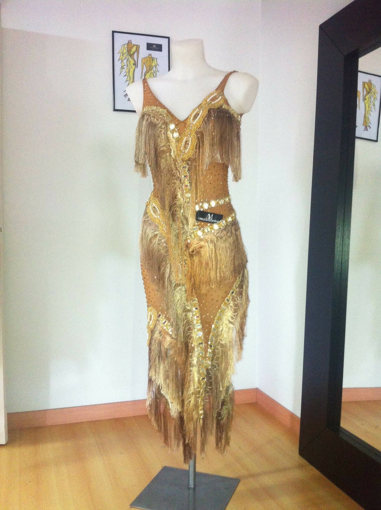 Gold Fringe Abraham Martinez Latin Dress (rhythm, latin dress for sale)