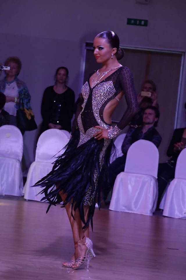 Black & Silver Latin Dress with Feathers
