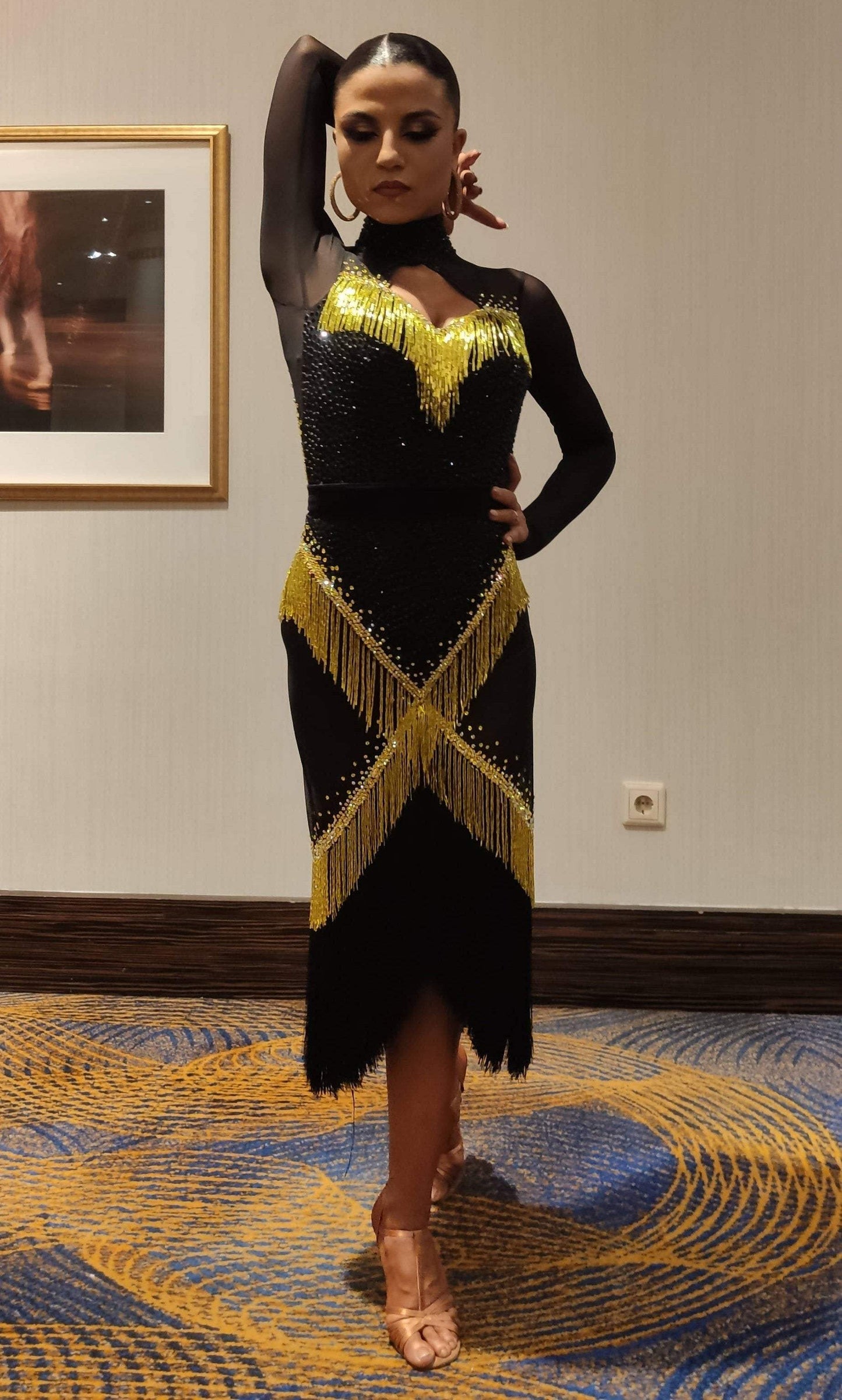 Black & Gold Latin DressDance Dressing