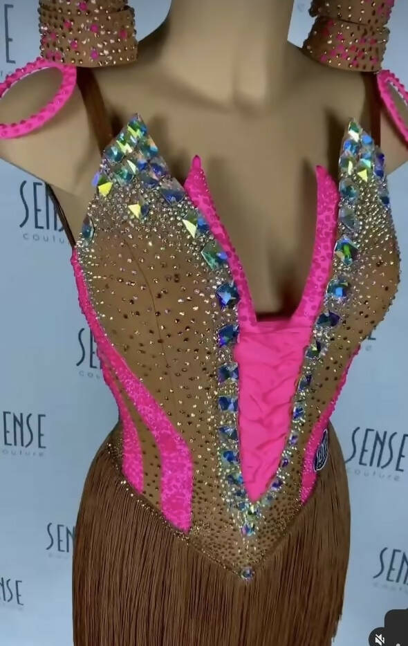 Beige&Pink Latin Dress (latin dress for sale, latin, dancesport, rhythm)