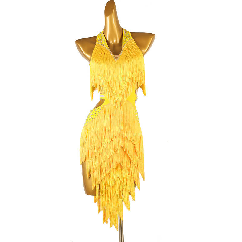 Yellow fringed Latin dance dress