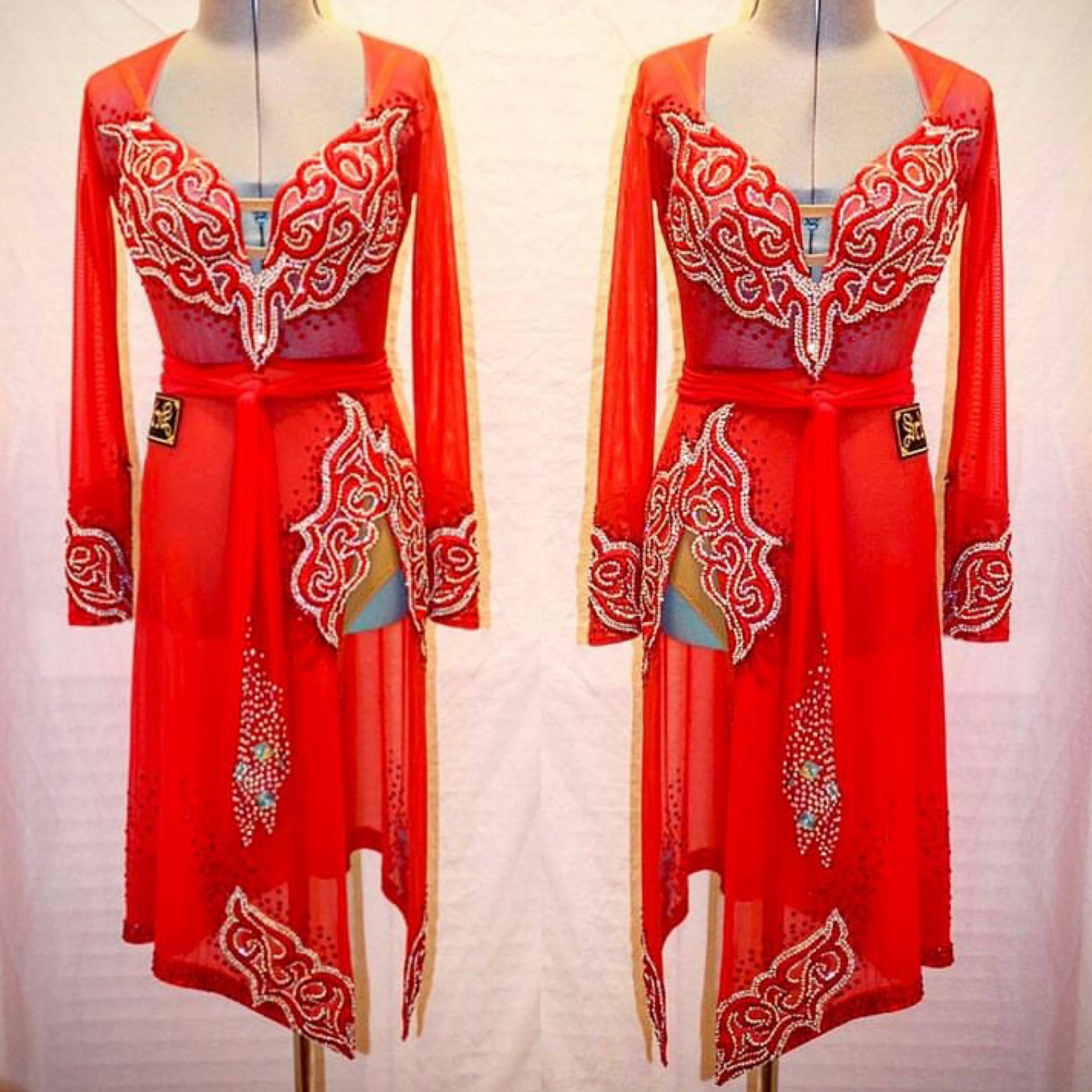 Red Dress with Lace for Latin (dancesport dress for sale, rhythm)