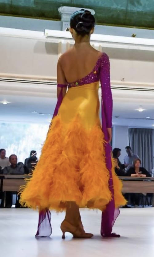 Hot Magenta & Saffron Ballroom Dress for Junior 2 (standard dress for sale, modern, smooth)