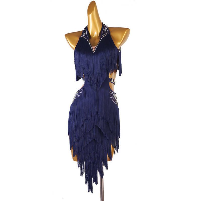 Chromatic Cascade Fringed Latin Dance Dress | Red/Blue/Purple/Green/Ye Customize / Purple Chromatic Cascade Fringed Latin Dance Dress | Red/Blue/Purple/Green/Ye Customize / Purple
