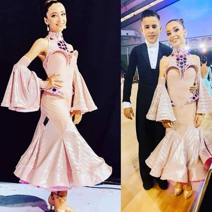 New Pink Standard Ballroom Junior Dress with Mirrors (ballroom dresses for sale, standard, modern)