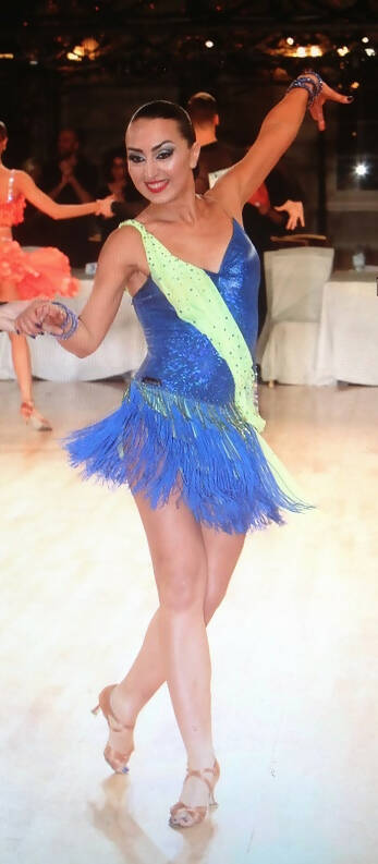 Blue Latin Dress with Fringes (latin dress for sale, latin, dancesport, rhythm)