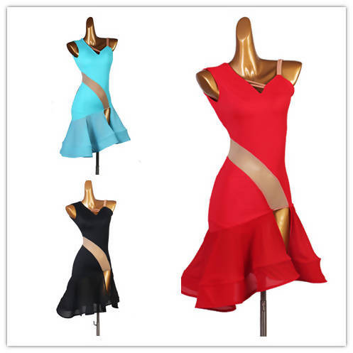 Practice Red/Blue/Black Latin Dancewear Dress (dancewear, dance practice wear, latin dress for sale)