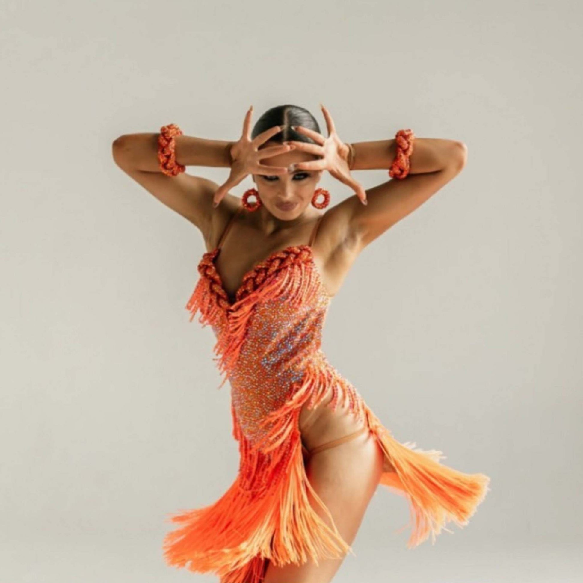 Orange Latin Dress with Swarovski Crystals | DanceDressing Orange Latin Dress with Swarovski Crystals | DanceDressing
