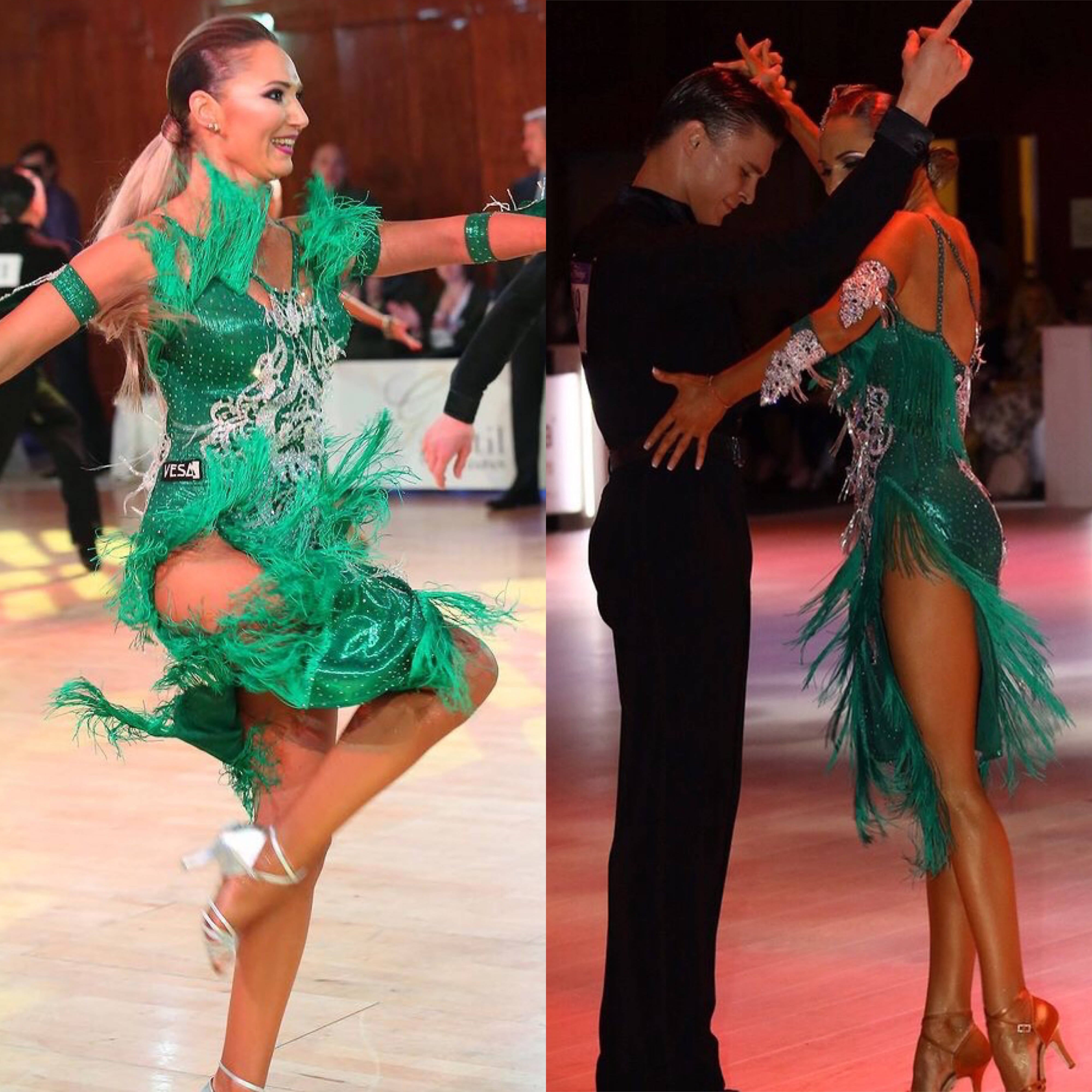 Green Vesa Latin Dress With Fringe (ballroom dresses for sale, latin, dancesport, rhythm)