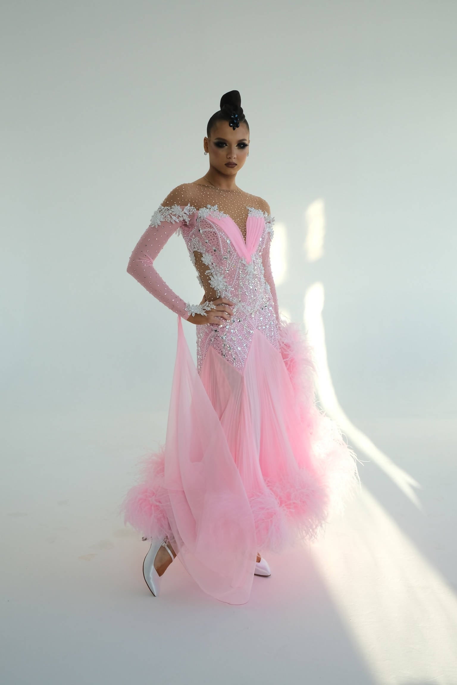 Pink Dolotov Ballroom Dress with Feathers (ballroom dress for sale, standard, modern)