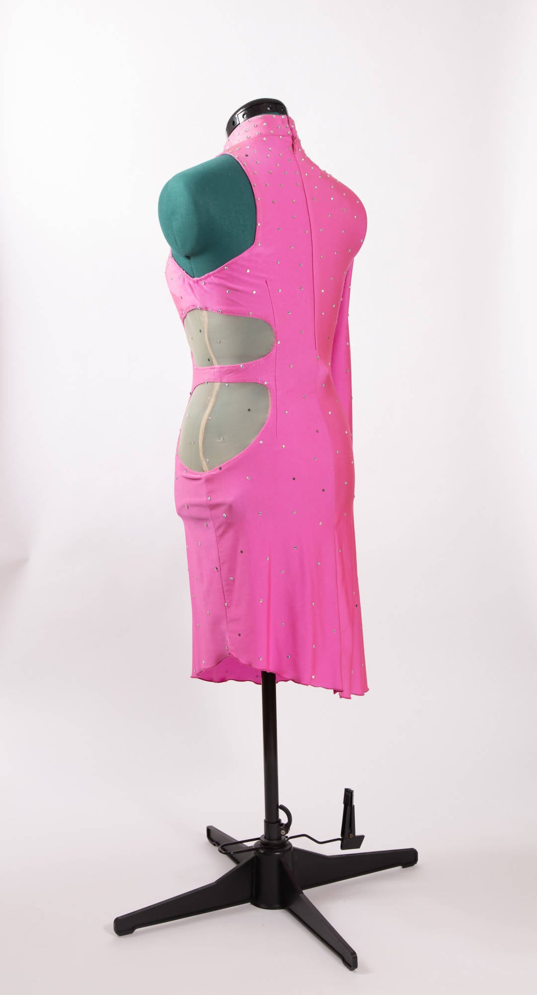 New One Sleeve Pink Latin Dress (latin dresses for sale, ballroom, dancesport, rhythm)