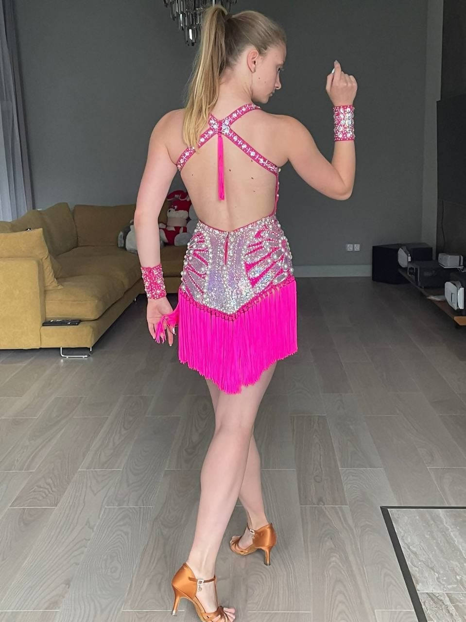 Pink Latin Dress for Junior 2 ( dancesport dress for sale, rhythm)