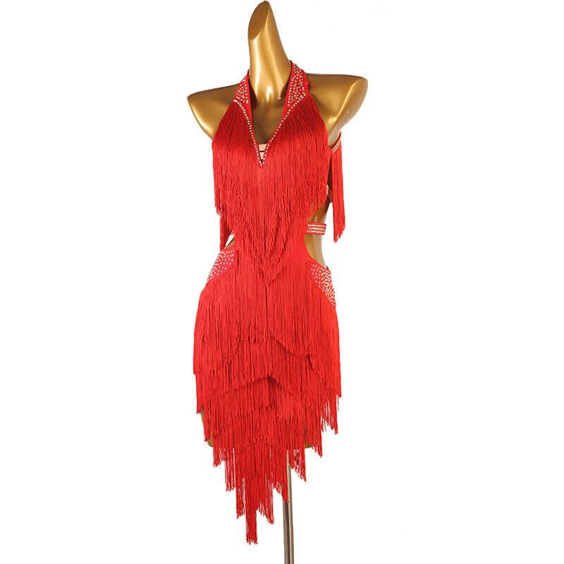 Chromatic Cascade Fringed Latin Dance Dress | Red/Blue/Purple/Green/Ye Customize / Purple Chromatic Cascade Fringed Latin Dance Dress | Red/Blue/Purple/Green/Ye Customize / Purple