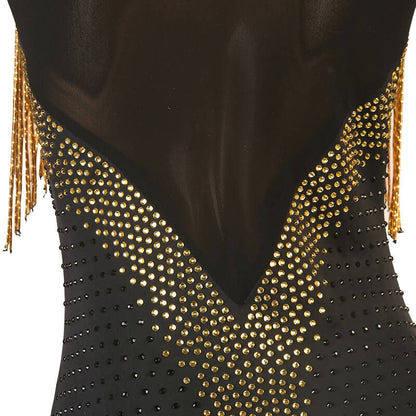 Elegant Black Fringe Tassel Latin Dress | lq298