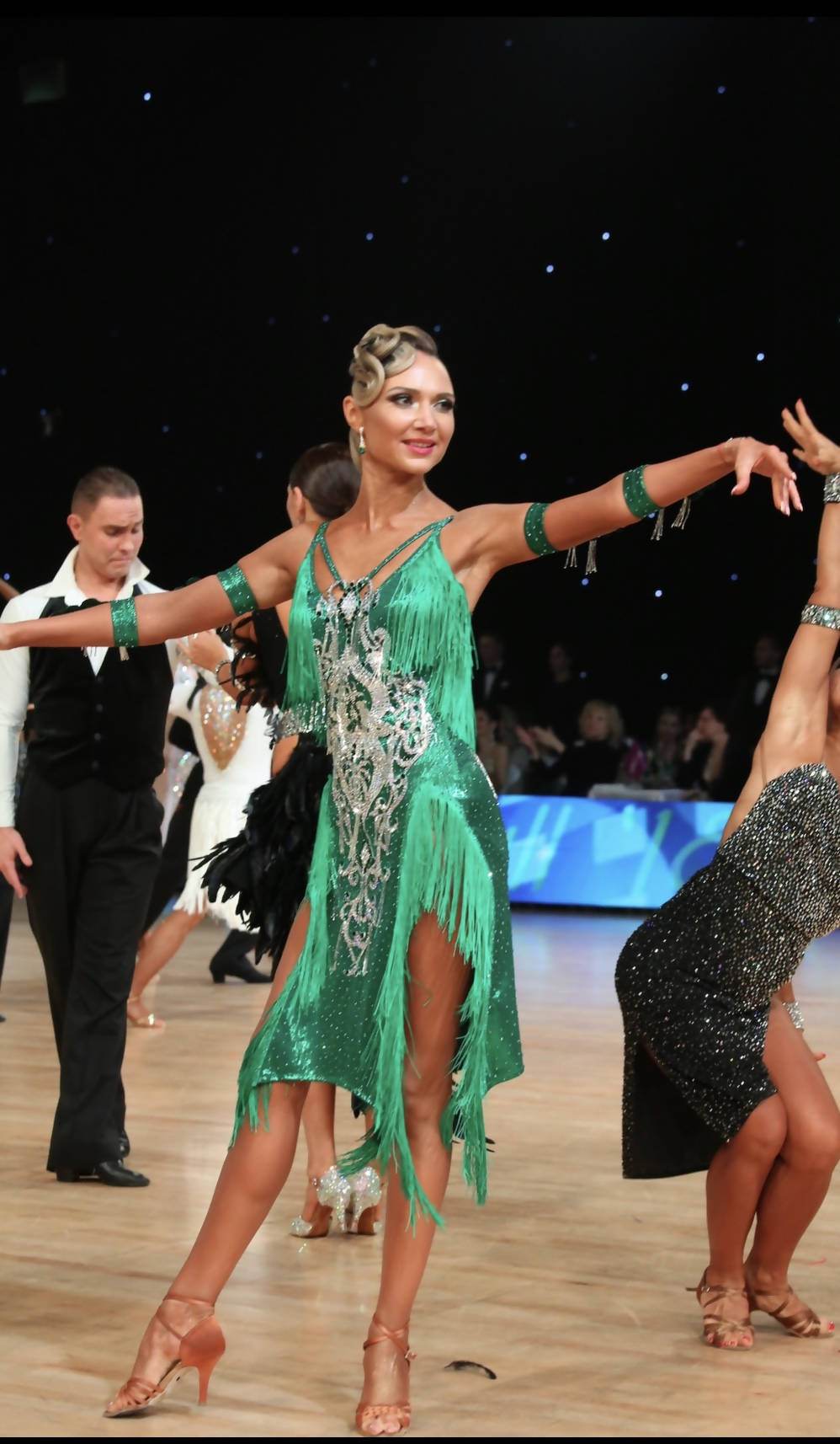 Green VESA Latin Dress with Fringe | DanceDressing Green VESA Latin Dress with Fringe | DanceDressing