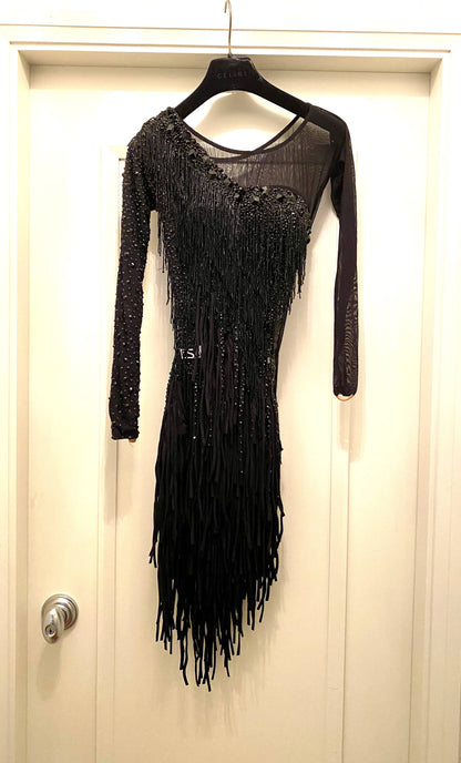 Vesa Black Latin Dress With Fringes (latin dress for sale, latin, dancesport, rhythm)