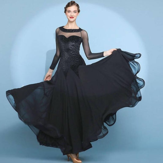Black velvet ballroom dance dress