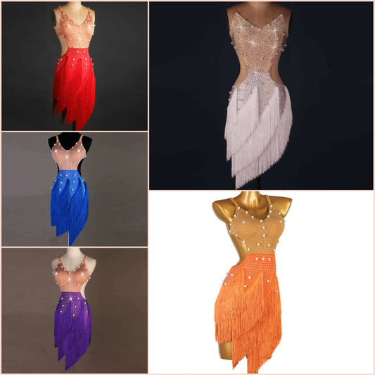 Multi Color Fringe Rhythm Competition Dress | lq001